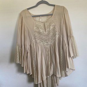 FREE PEOPLE Beige BOHO Lace Top Size XS
